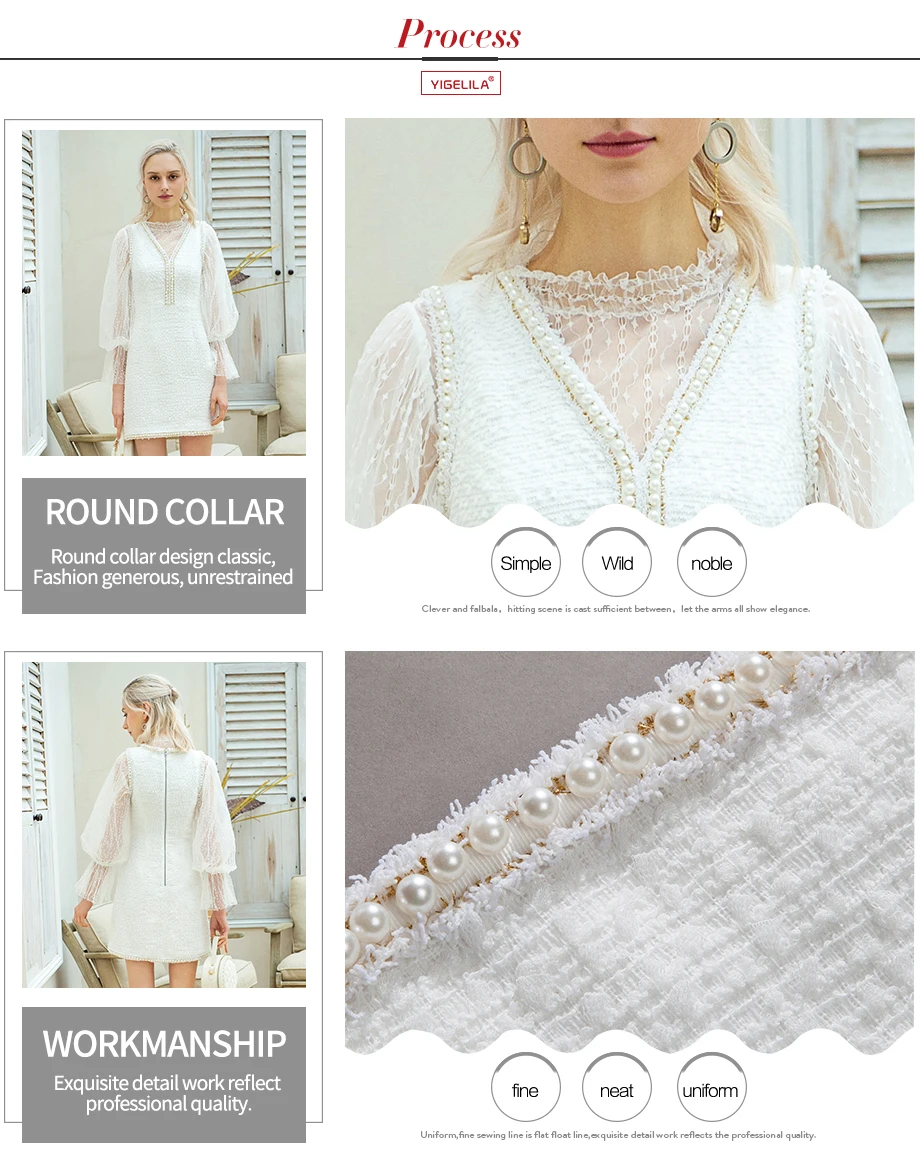 YIGELILA Early Spring Women Lace Dress Fashion Elegant Stand Neck Lantern Sleeve Package Hip Knee Length Dress 64389