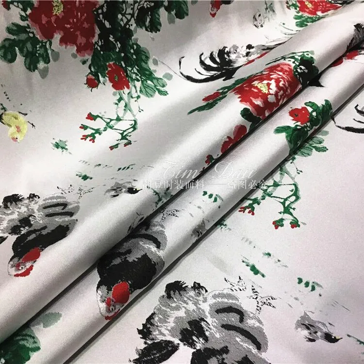 Peony flower jacquard brocade fabric high-grade yarn-dyed dress polyester wholesale cloth | Дом и сад