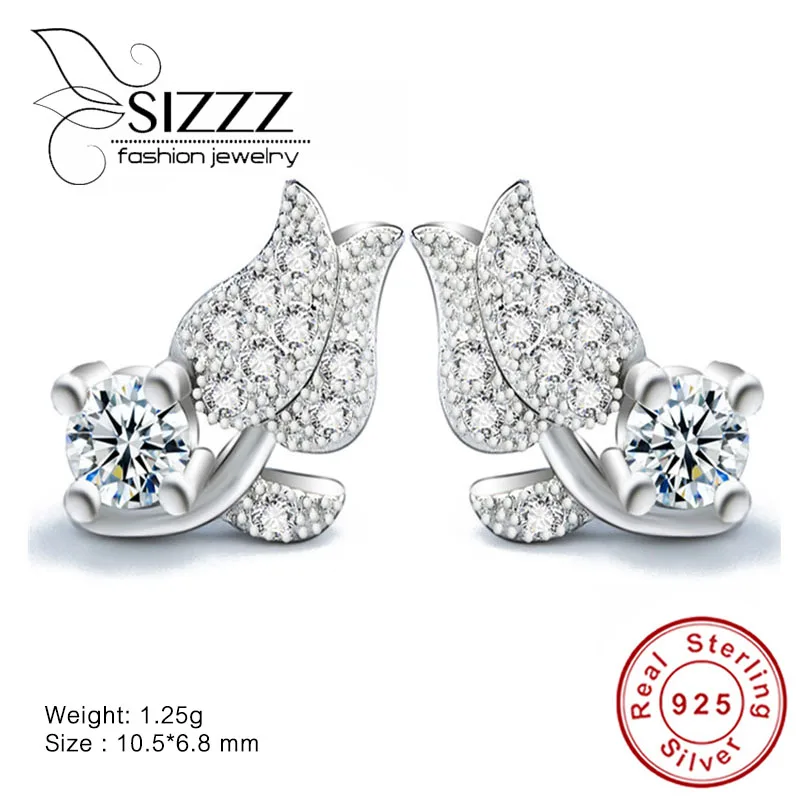 

Crystal SIZZZ Zircon Real 925 Sterling Silver Earrings Flower Zirconia Silver Stud Earrings for Women Sterling Silver Jewelry
