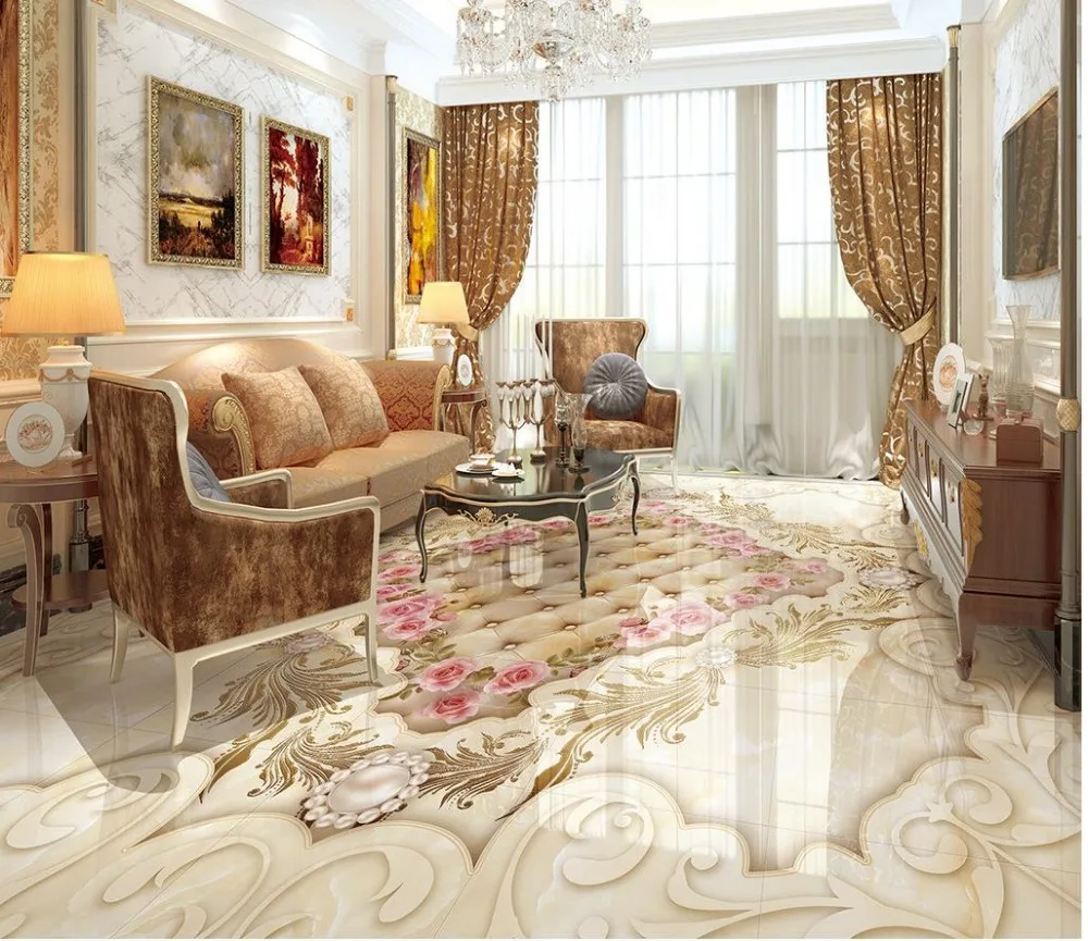 3d обои для пола Континентальный Классический Мраморный паркетный пол 3D