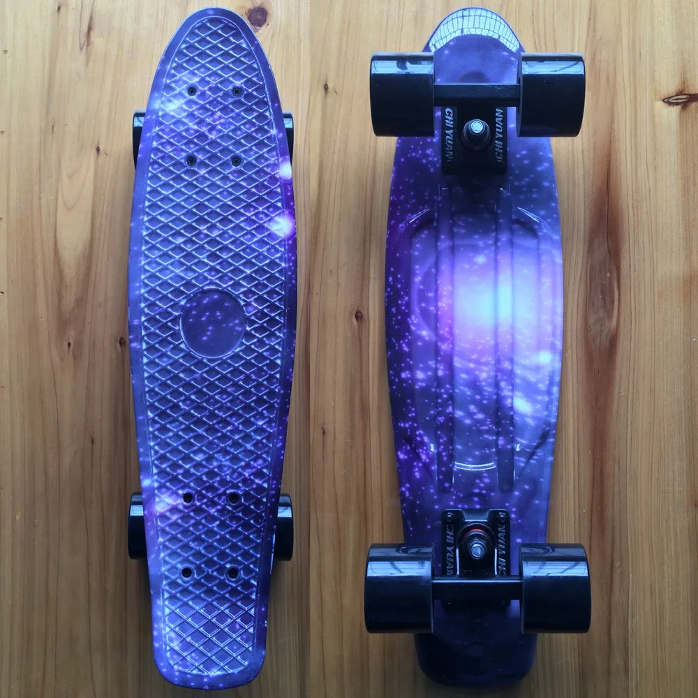 Пластиковый скейтборд Penny Board Mini Cruiser Board 2" X 6" Ретро лонгборд скейт длинная доска Графический Galaxy Фиолетовый Синий