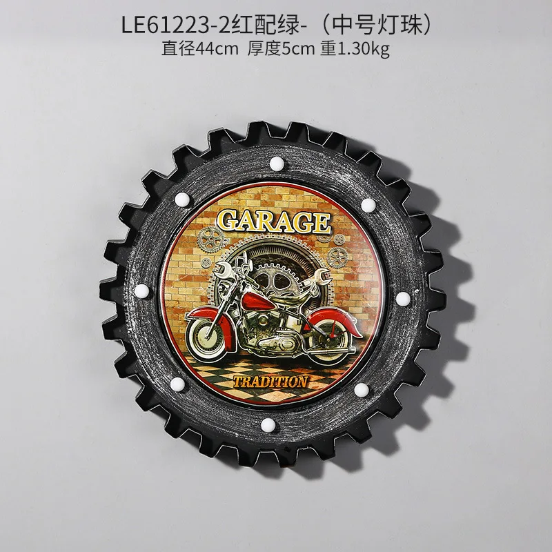 Iron Gear with LED Light Novelty Remote Control Vintage Gear Hanging Restaurant Cafe Shop Decor Home Living Room Wall Decoration - Цвет: M 010 with light