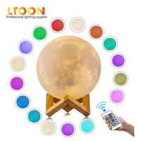 [LTOON]3DPrint Moon Lamp Rechargeable Remote control 16 Color Change Touch Night Light Lunar Luna Baby Nightlight Christmas gift