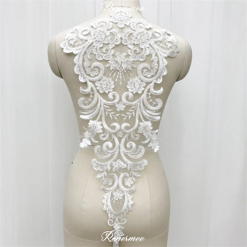 Кружевная аппликация с вышивкой бисером цвета слоновой кости 1 шт. кружевной