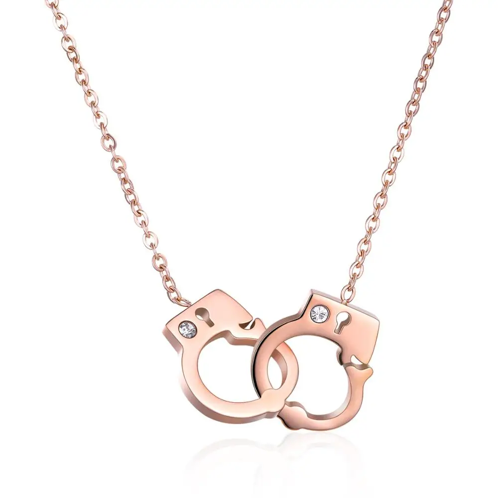 Rose Gold Color Женская подвеска в виде наручников, ожерелье s, серебро, розовое золото, ювелирные изделия 42 см, цепочка из нержавеющей стали, ожерелье для девочек, ювелирные изделия FL1114 - Окраска металла: Rose Gold Color