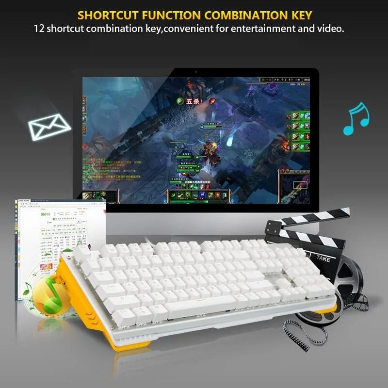 

Mechanical Keyboard 104keys USB Wired Gaming Keyboard Fingerboard with Gateron Black Blue Switch for PC Gamer Laptop, No Backlit