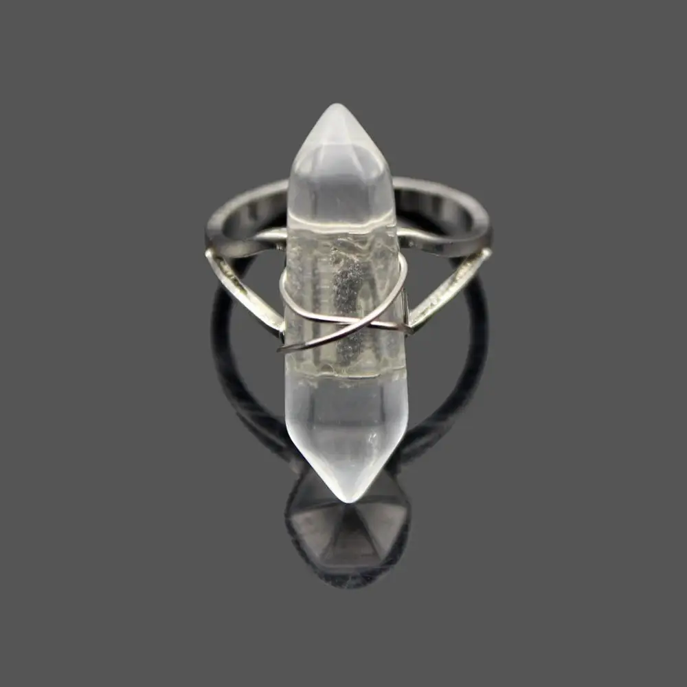 Clear Quartz Натуральные аметисты Агаты кварц бирюза Опал Камень регулируемые кольца пуля шестиугольная бисером ручной работы проволока обернутая манжеты кольца - Цвет основного камня: Clear Quartz