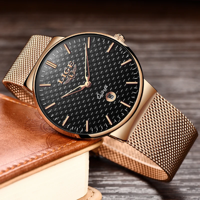 Mens Watches Top Brand Luxury LIGE Waterproof Ultra Thin Date Clock Male Steel Strap Casual Quartz Watch Men Sports Wrist | Наручные часы