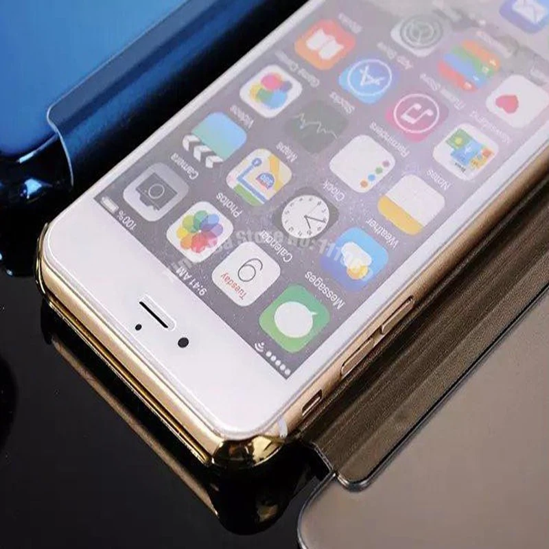 

100pcs DHL Clean View Mirror PU Leather PC Case For iPhone X 8 7plus 6 6S 6 plus 5 5S SE Luxury PC Flip Cover For iPhone 7 Coque