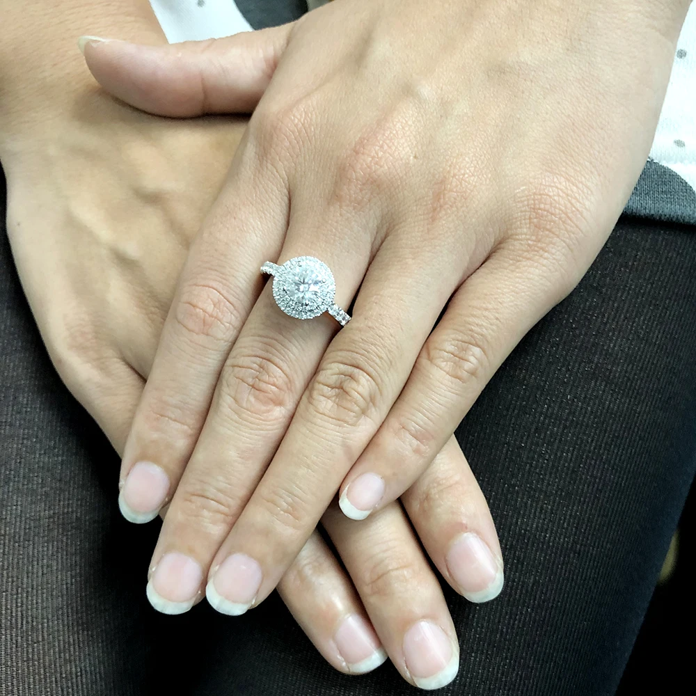 Твердое 14K белое золото 2ctw 6 5 мм Центр круглый вырез DF Moissanite обручальное кольцо