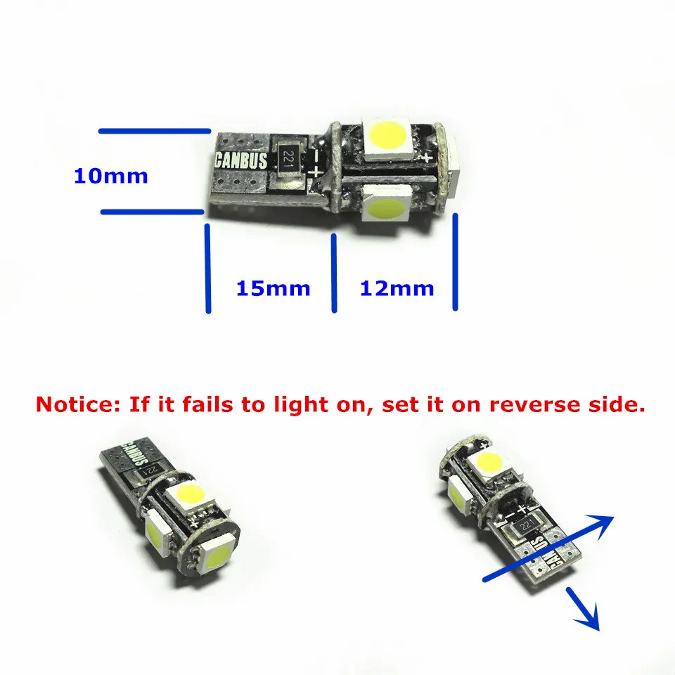 1 пара Автомобильные светодиодные лампы T10(5*5050 SMD) W5W W2.1X9.5d 12 В | Автомобили и