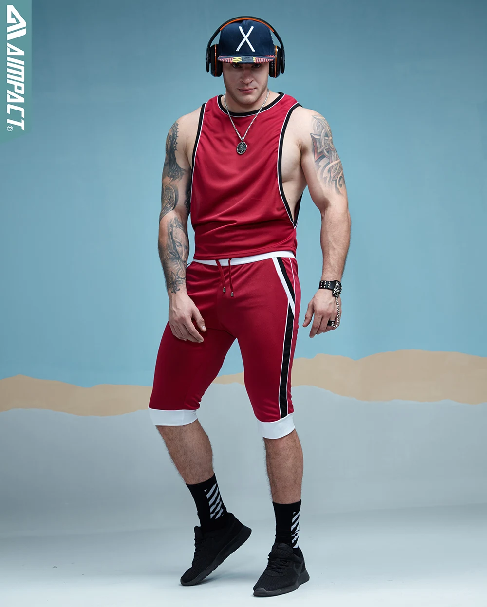 Aimpact Men's Vigor Tank Tops Fitness Bodybuiding Clothing Low Cut Side Arm Holes Mesh Activewear Summer Vest Tank Tops SXB051