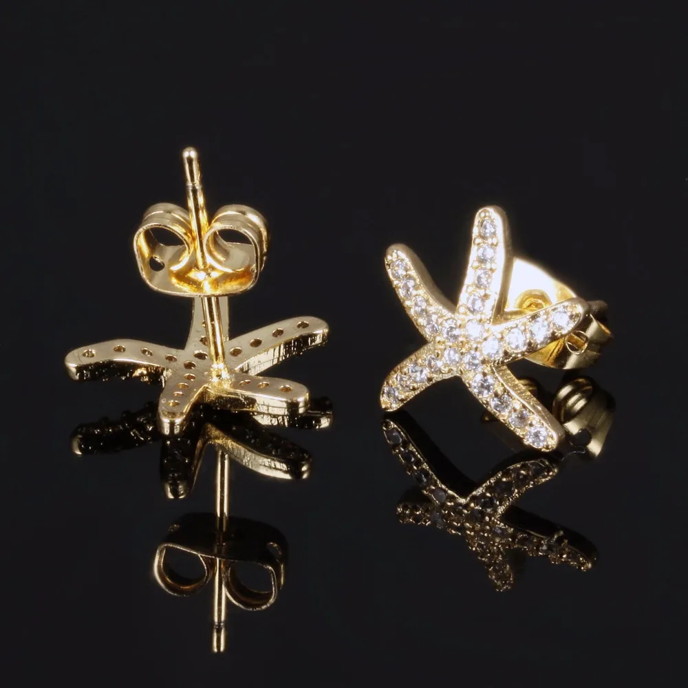 1 пара Серьги Стад Starfish женские серьги Сладкий Мода Звезды леди горный хрусталь
