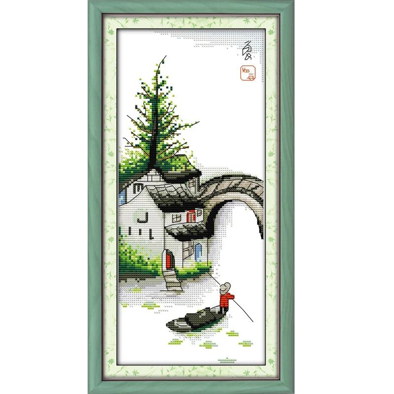 NKF Four Seasons In Water Village Stamped Canvas Cross Stitch Patterns Charts Chinese for Home Decoration | Дом и сад