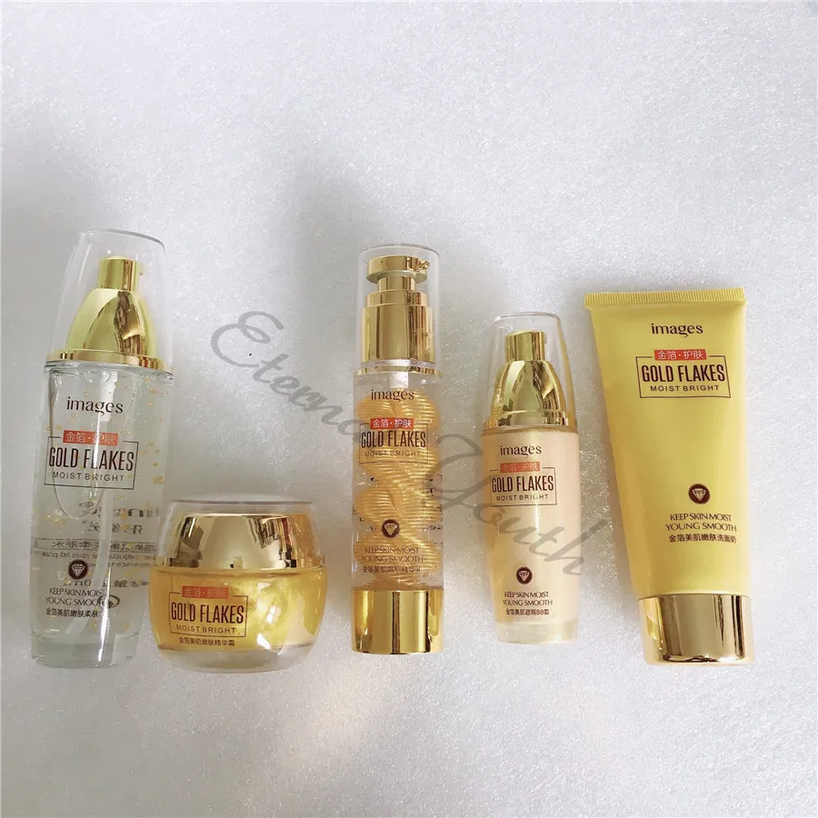 24k Gold Skin Care Set Age;ess Super Bright Cleanser Toner Serum Lotion BB Cream Whitening Moisturizing Anti-Spots