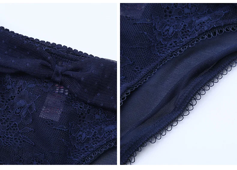 Sexy Lace Mesh 1/2 Cup Bra with Removable Straps Ruffle Bow Design Push-Up Demi Bra and Panties Set Lingerie Underwear Women