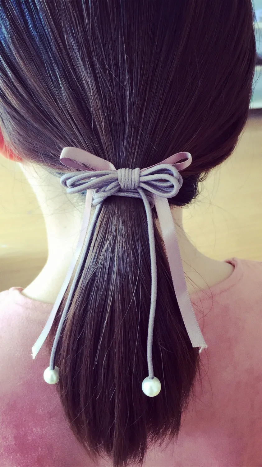 HC 2 Pcs/lot Lovely Bow Ties Simulated Pearl Handmade Elastic Baby Hair Girls Ponytail Holder Women Cute Accessories F | Украшения и