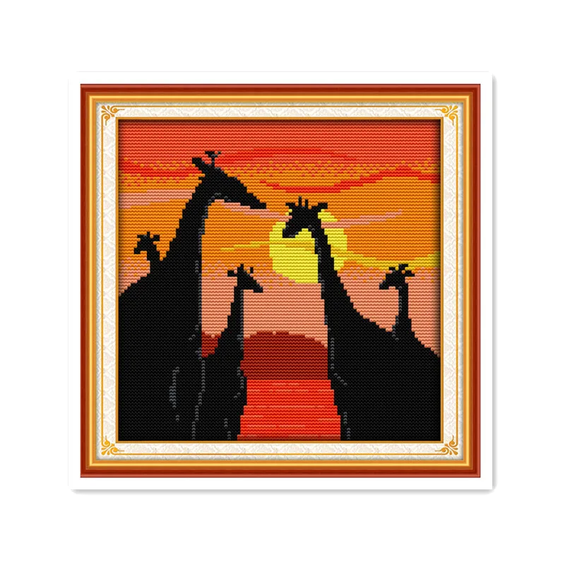 Beautiful sunset scenery cross stitch kit pattern elephant hippo duck giraffe animal series handmade DIY decoration gift | Дом и сад