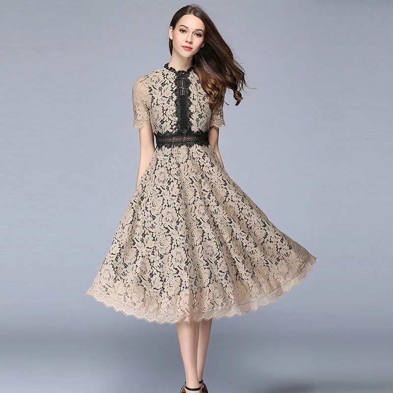 2017 высококачественные кружева Сексуальная Выдалбливают Длинное платье летняя