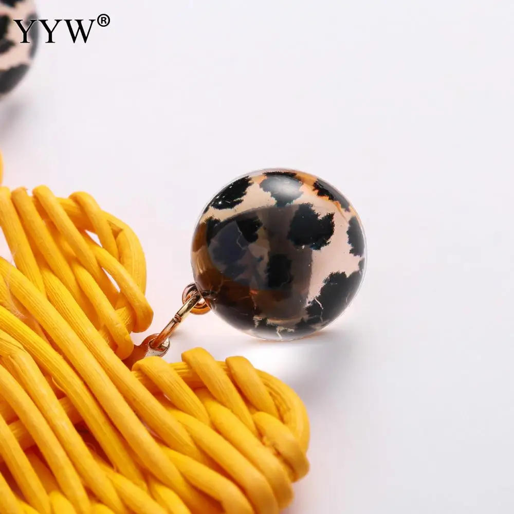 Женские длинные висячие серьги с желтым/белым сердцем из ротанга лоза вязаный