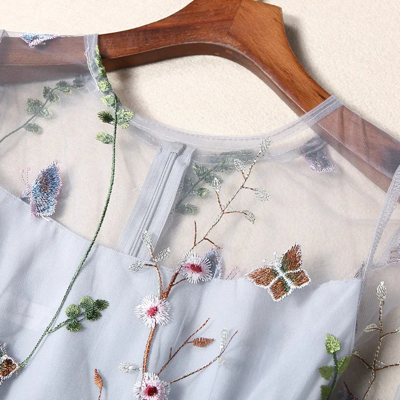 Новые поступления 2017 Цветочная вышивка длинное платье Для женщин сезон: