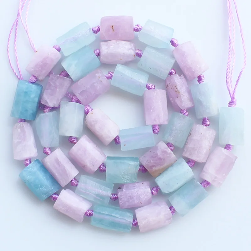 Aquamarine Kunzite Натуральный кристалл Чароит Аквамарин Лабрадорит Родохрозит Турмалин кунизит, 5-10 мм нерегулярные колонны бусины, DIY ювелирные изделия - Цвет: Aquamarine Kunzite