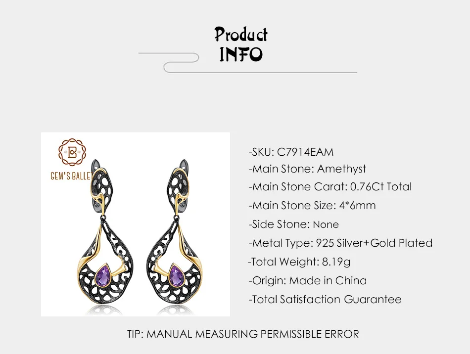 GEM'S BALLET 1.26Ct натуральный родолит Гранат 925 серебро ручной работы филиал Висячие серьги для женщин ювелирные украшения