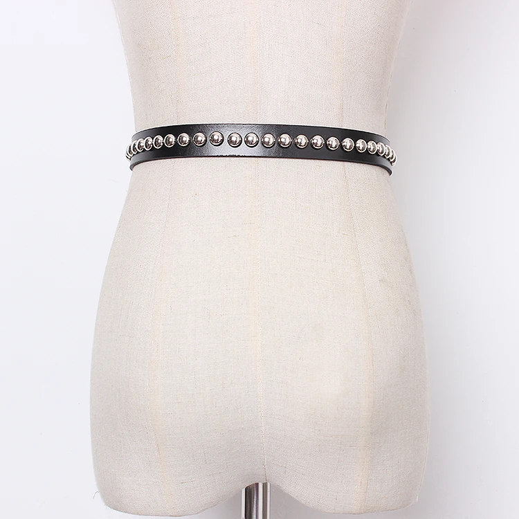 

Brand Genuine Leather Jean Belts Women Punk Rivet Metal Alloy Buckle Pin Waist Belt European Casual Pants Dress Waistband Belts