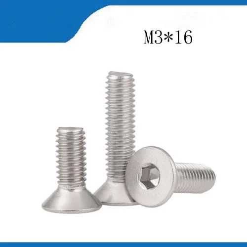 

Free shipping 40pcs M3*16mm Stainless steel Flat Screws Inner Hexagon Socket Countersunk Head Screw stainless nails,bolts