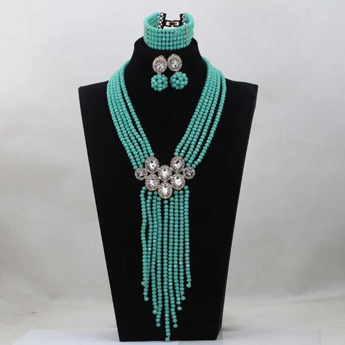 

Blue Crystal Sets African Wedding Crystal Beads Jewelry Sets Unique Design 5 Rows Bridal Jewelry Sets Free ShippingABH061