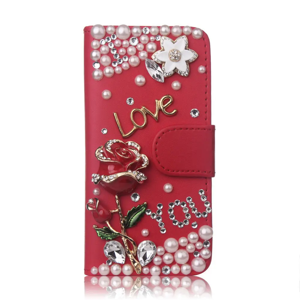 Серебряный Блестящий кожаный флип бумажник ручной работы с блестящими стразами