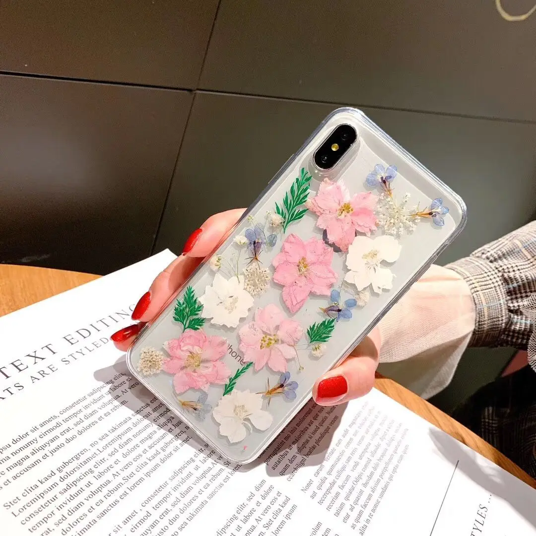 Настоящий прессованный высушенный чехол для телефона с цветами iPhone XS Max XR 6 6s 7 8 Plus