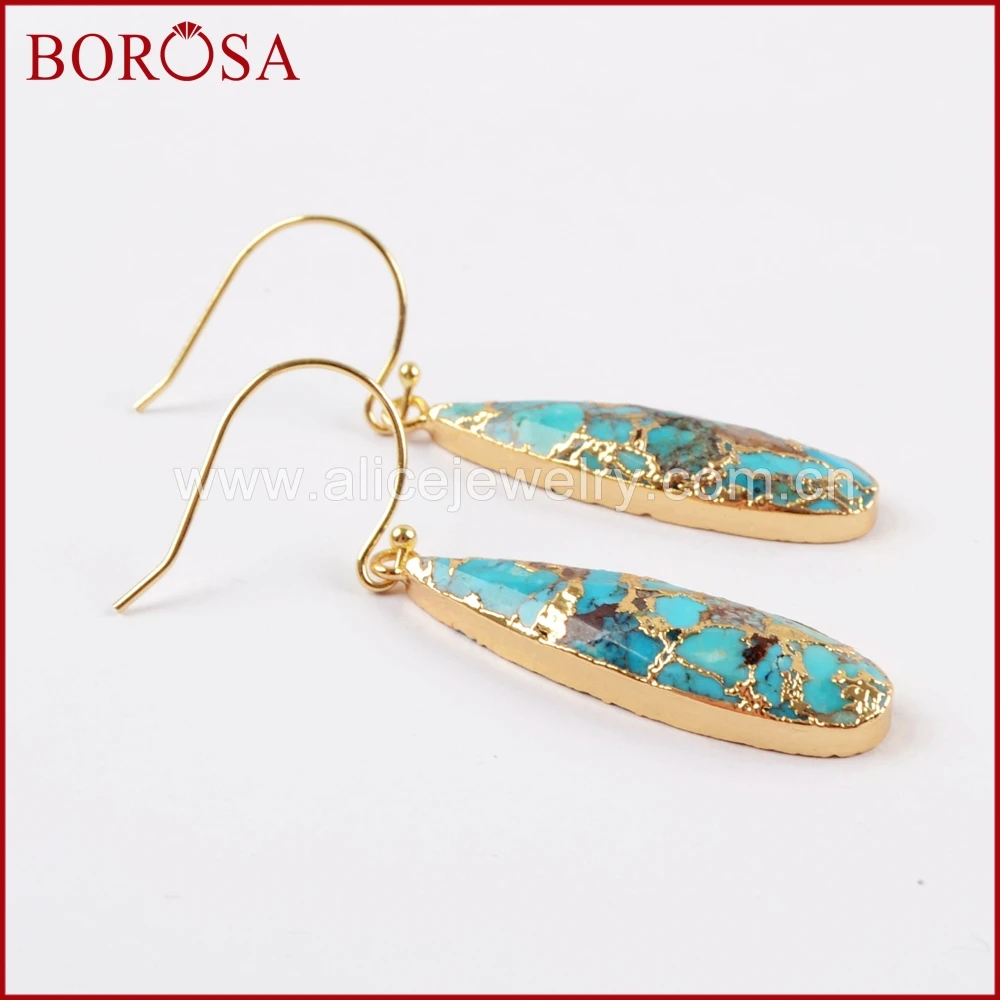 Женские серьги капли BOROSA 5 пар медные и бирюзовые золотистого цвета с натуральным