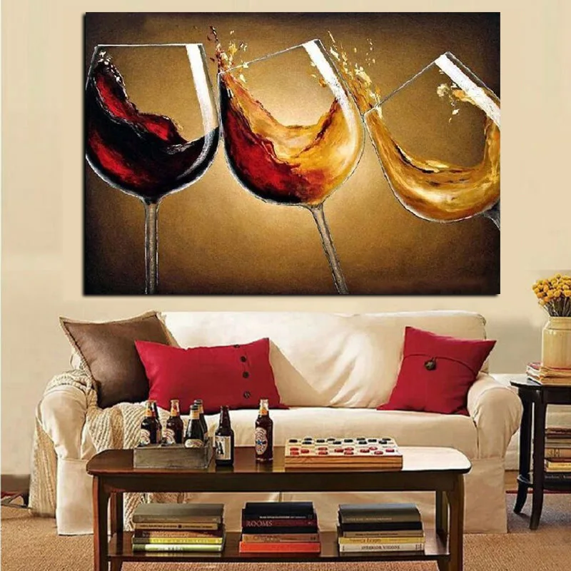 

Europe Style Dancing Wine Oil Painting on Canvas Handmade Red Wine Glass Acrylic Paint On Canvas Living room Home Decor