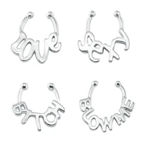 letter fake septum clicker ring stainless steel horseshoe clip on nose hoop ring septum clicker nose non piercing jewelry