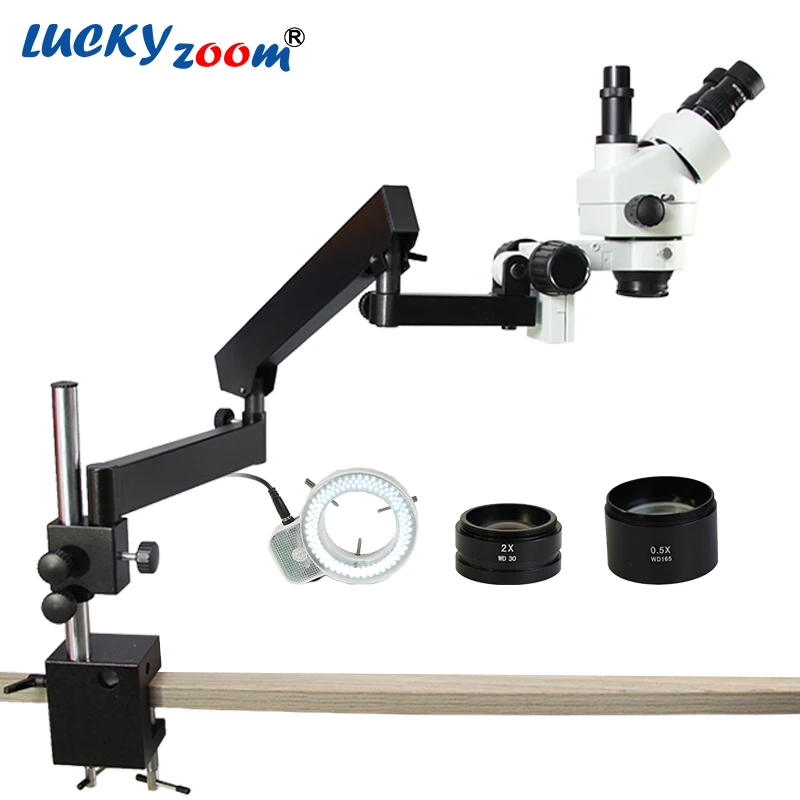 Luckyzoom Simul Focal Тринокулярный стереомикроскоп 3.5X 90X шарнирный зажим микроскоп 0.5X 2.0X