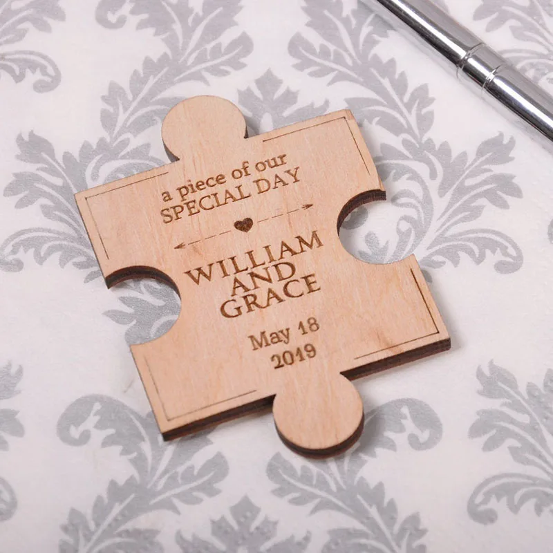 Modern Wood Puzzle Save the Date Fridge Magnets for Wedding - Rustic Magnet image 3