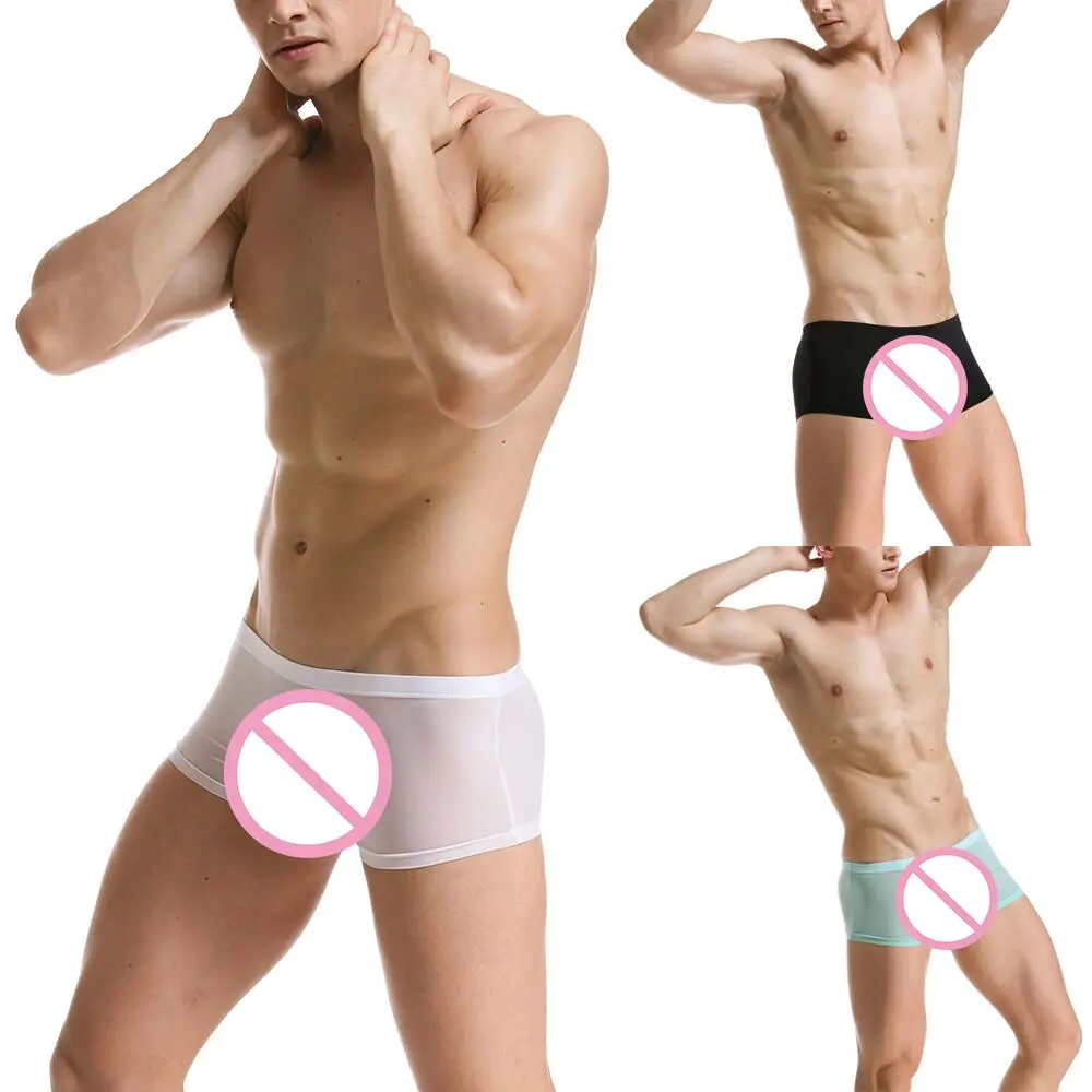 Мужские 2018 ультратонкие дышащие трусы прозрачный ледяной шелк Boxer однотонное