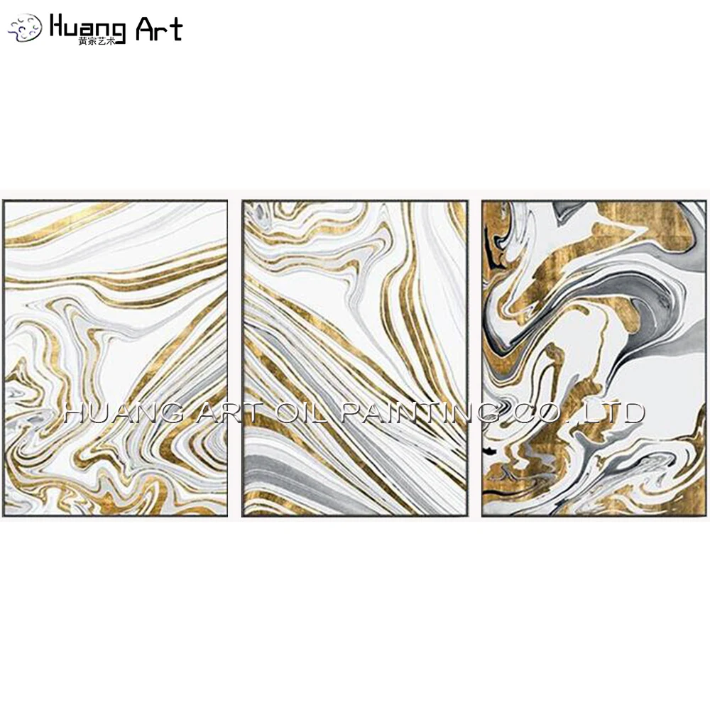 Ручная роспись высокое качество Современная Золотая белая и серая абстрактная