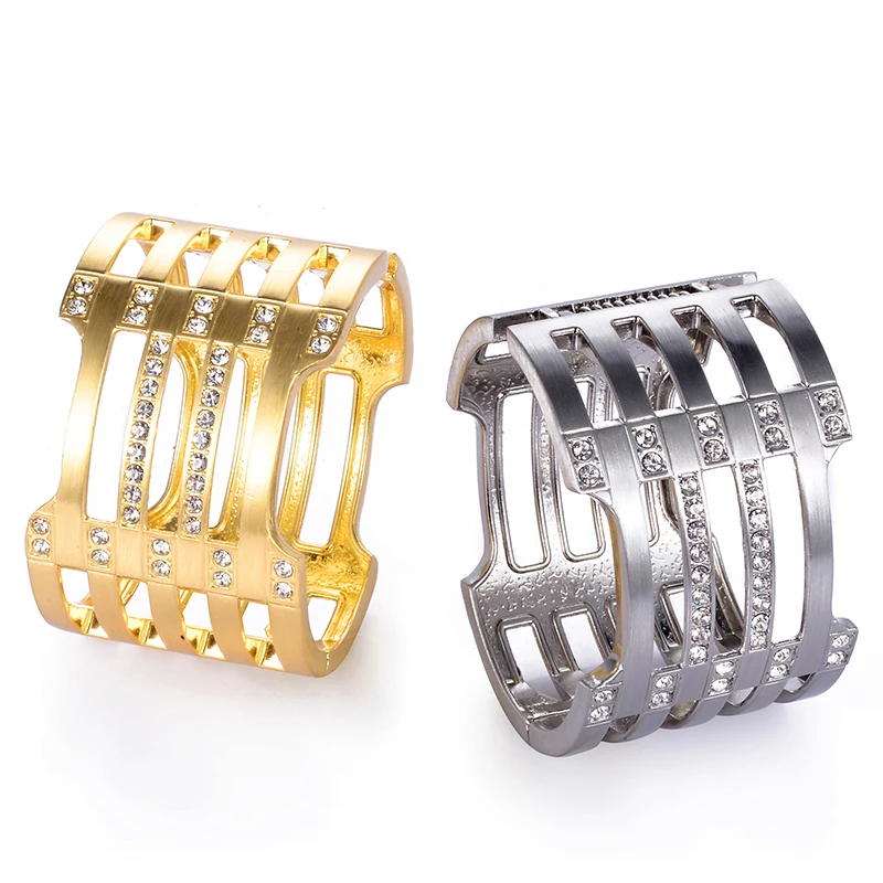 

Punk Pulseiras Feminina Gold-color Rhodium Cuff Bracelets & Bangles with rhinestone for women Pulseras Femme Bijoux Jewelry