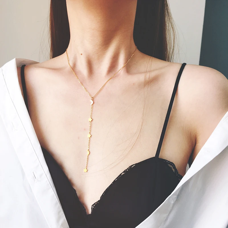 Луна Звезды колье Цепочки и ожерелья женские Neckalces Нержавеющая сталь для Для