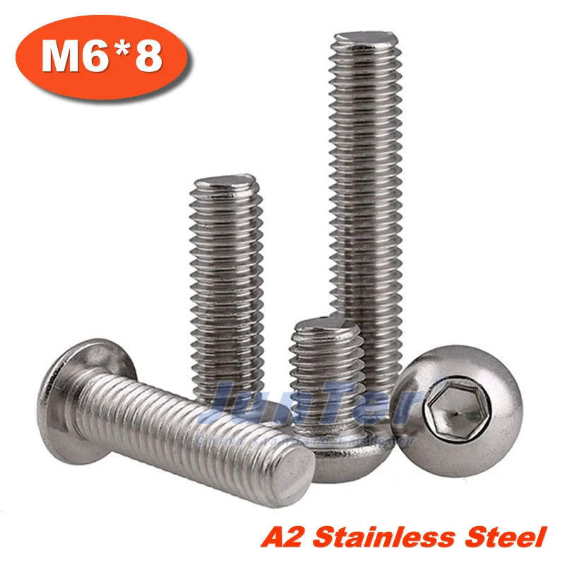 

100pcs/lot ISO7380 M6*8 Stainless Steel A2 Hexagon Socket Button Head Screws