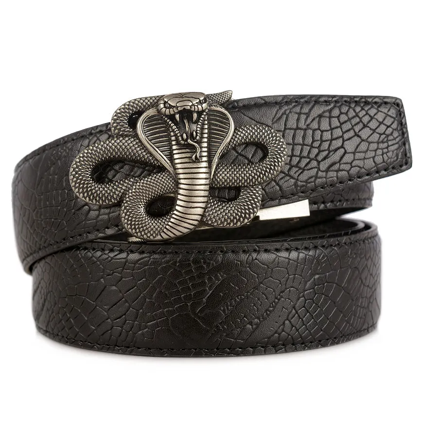 black sliver buckle Стиль, мужские ремни из натуральной кожи высокого качества, мужские ремни, ремень, Мужской Ретро Кобра, автоматический ремень с пряжкой для мужчин - Цвет: black sliver buckle