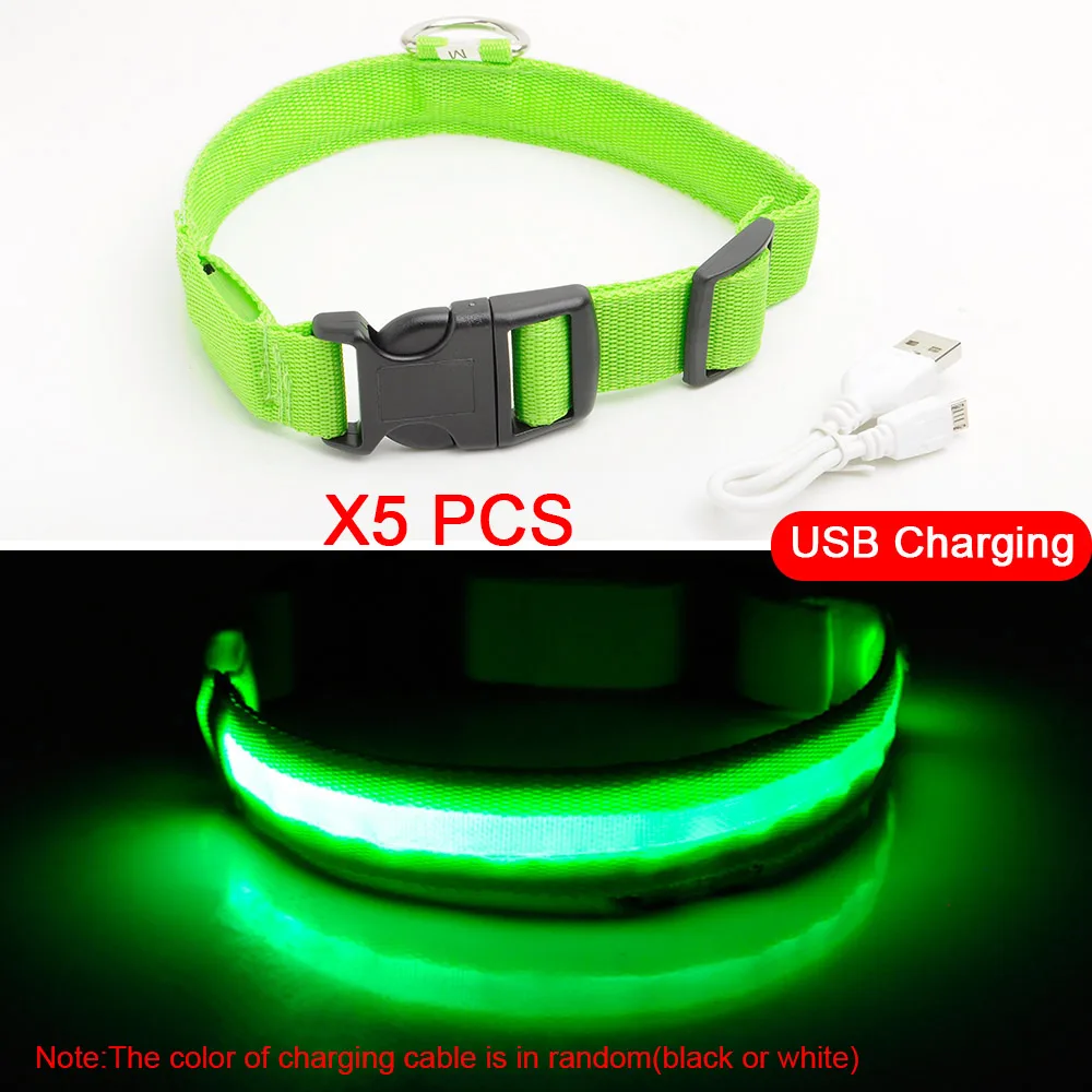 Green 5PCS 5 шт./лот usb зарядка светодиодный ошейник для собак защита от потери безопасный светящийся ошейник для собак щенков светящиеся ошейники для животных Товары для домашних животных - Цвет: Green 5PCS