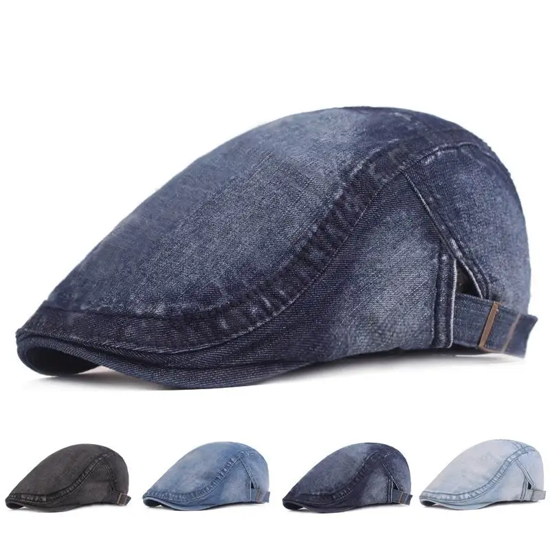 

Kagenmo Universal Year-Round Denim Beret Wash Cotton Breathable Leisure Unisex Visor Cool Sport Hat