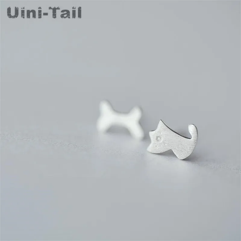 Uini-Tail hot new 925 Tibetan silver jewelry super cute drawing puppies bone asymmetrical earrings cute silver dog earrings