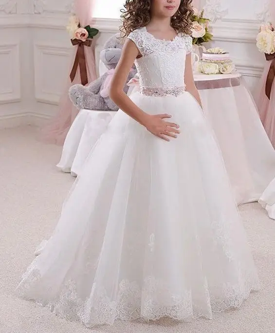 

Bowknot Hand Made Flower Bows Child Kids Party Dresses Cute Baby Girls dress Flower Girl Dresses Organza ribbon Open backFloor l