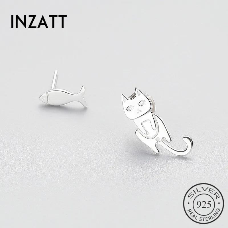 INZATT крошечные серебряные асимметричные серьги-гвоздики с животными в форме
