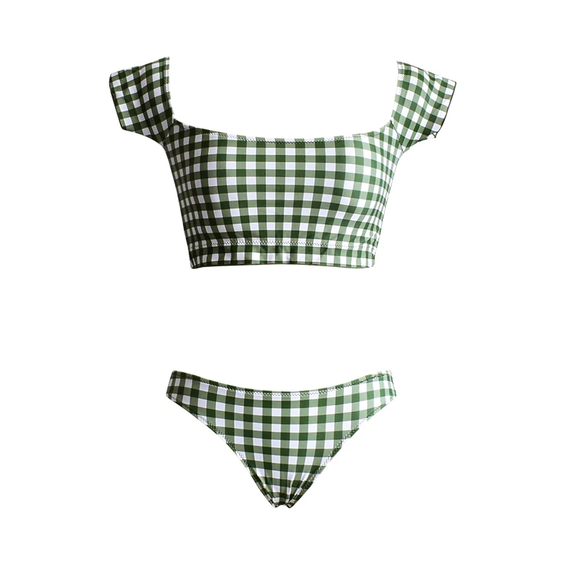 Женский раздельный купальник в клетку Пляжное платье на одно плечо с пуш-ап