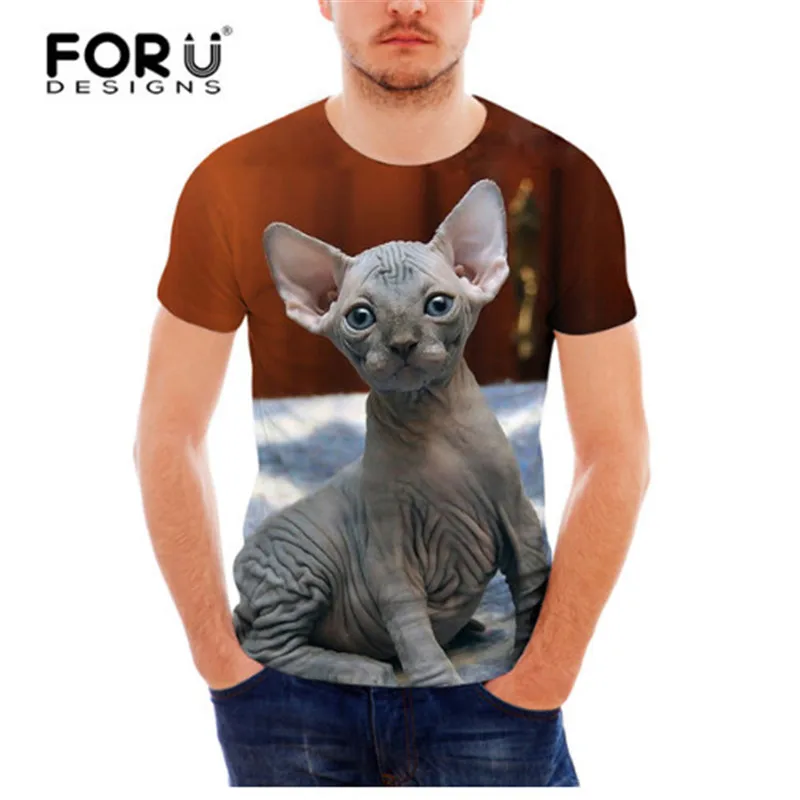 FORUDESIGNS/забавные летние для мужчин футболка 3D Кот Сфинкс печати короткий рукав Футболка для женщин Slim Fit Одежда животных - Цвет: H9271CF